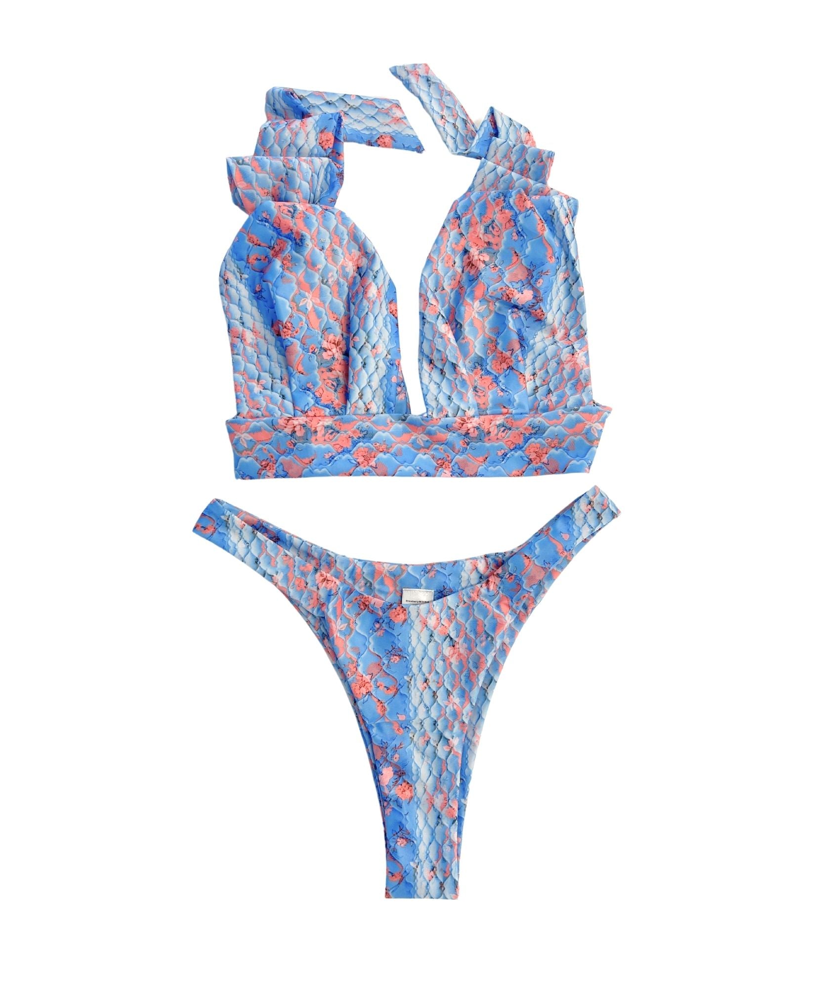 The Aquamarine Bikini, where mermaid dreams meet carefree nostalgia. This enchanting bikini features a dreamy blue hue accented with pops of pink, reminiscent of shimmering scales that capture attention. Designed for confidence and adventure, it offers a flattering fit that enhances your natural curves. Perfect for beach outings or pool parties, The Aquamarine Bikini combines style and comfort, making it a must-have for those who want to feel like a siren in the sun this summer!