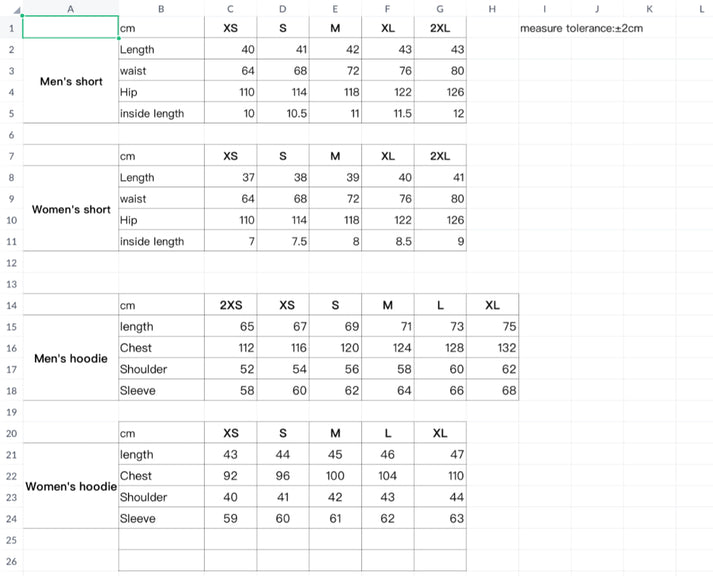 SIZE GUIDE Strawberry Milk Mob